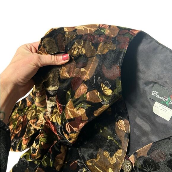 80’s 90’s Vintage David Rose Velvet Floral Blazer & Skirt Set Approx. Size 18 20 - Picture 6 of 14